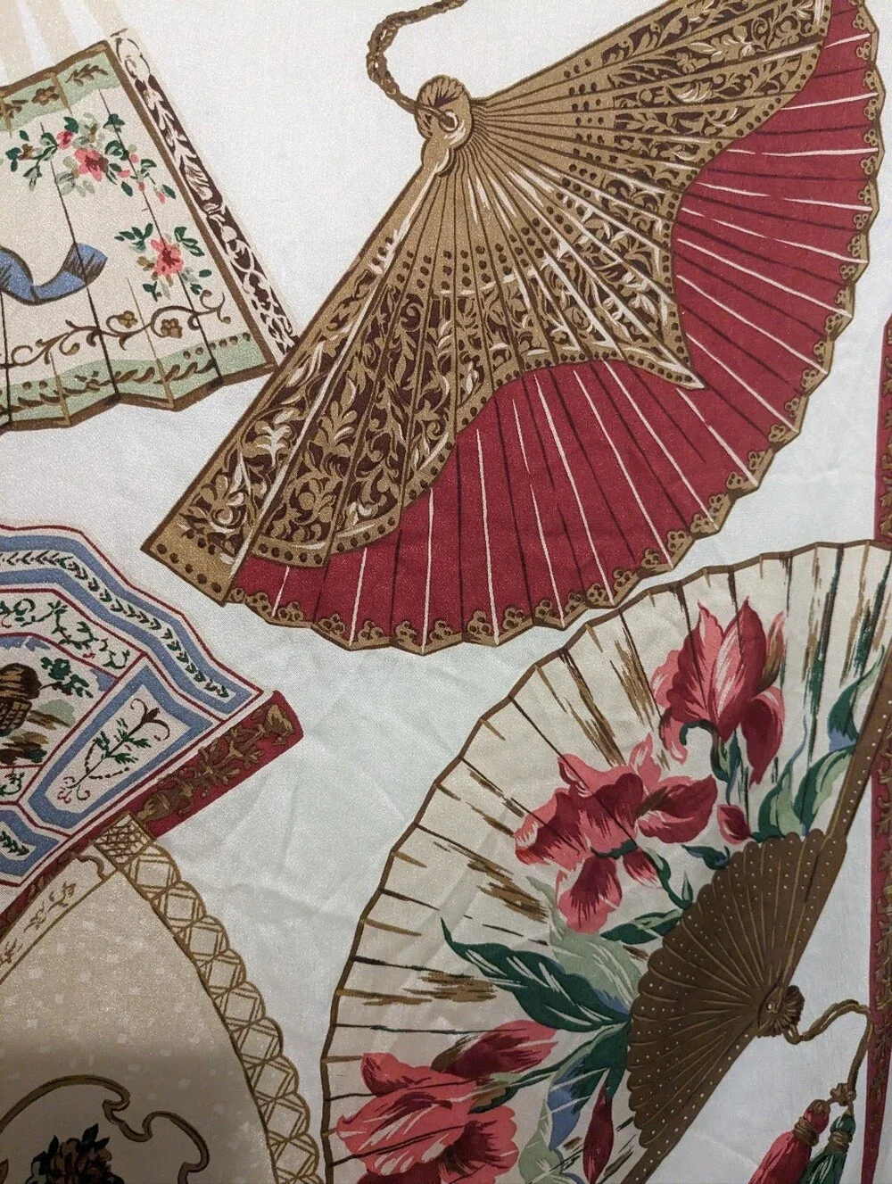 Large Vintage Silky Scarf Fans Square 35in X 35.5